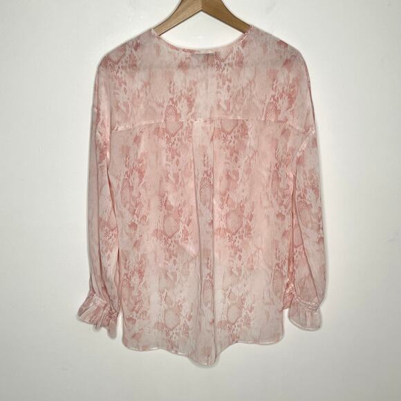 All Saints Womens Penny Masala Top 4 Pink Floral Snake Print Wrap Surplice Sheer - Picture 9 of 10